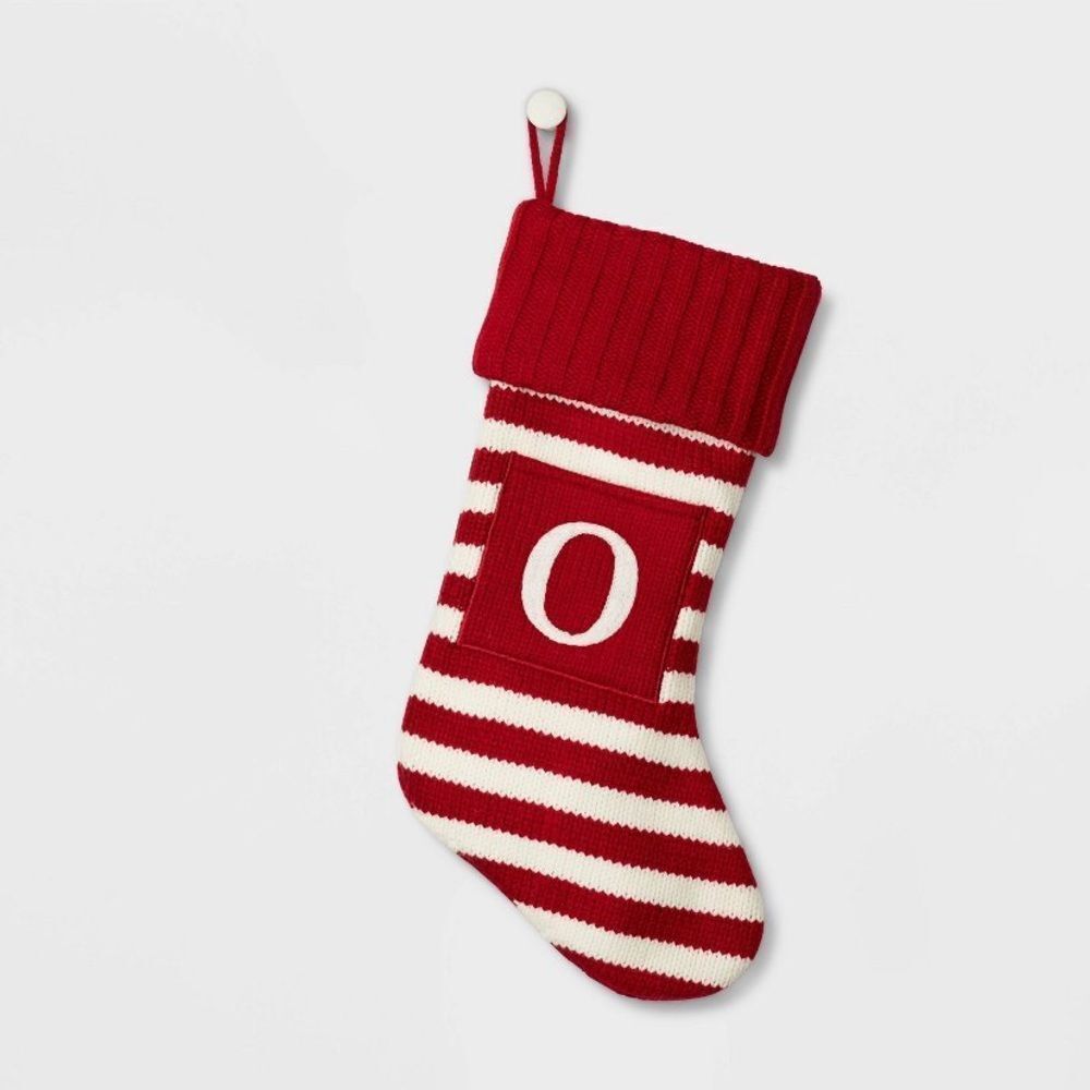 Wondershop Red and Cream Striped Christmas Stocking Letter O